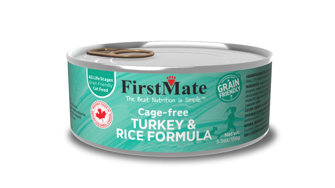 FirstMate Grain Friendly Cage-Free Turkey & Rice Wet Cat Food Can, 5.5-oz