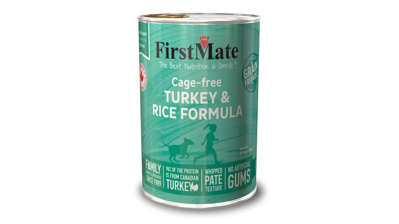 FirstMate Grain Friendly Cage-Free Turkey & Rice Wet Dog Food Can, 12.2-oz