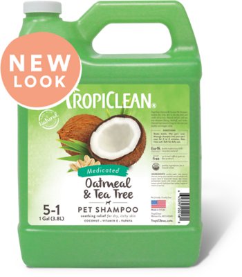 Tropiclean Oatmeal & Tea Tree Medicated Itch Relief Pet Shampoo, 1-gal
