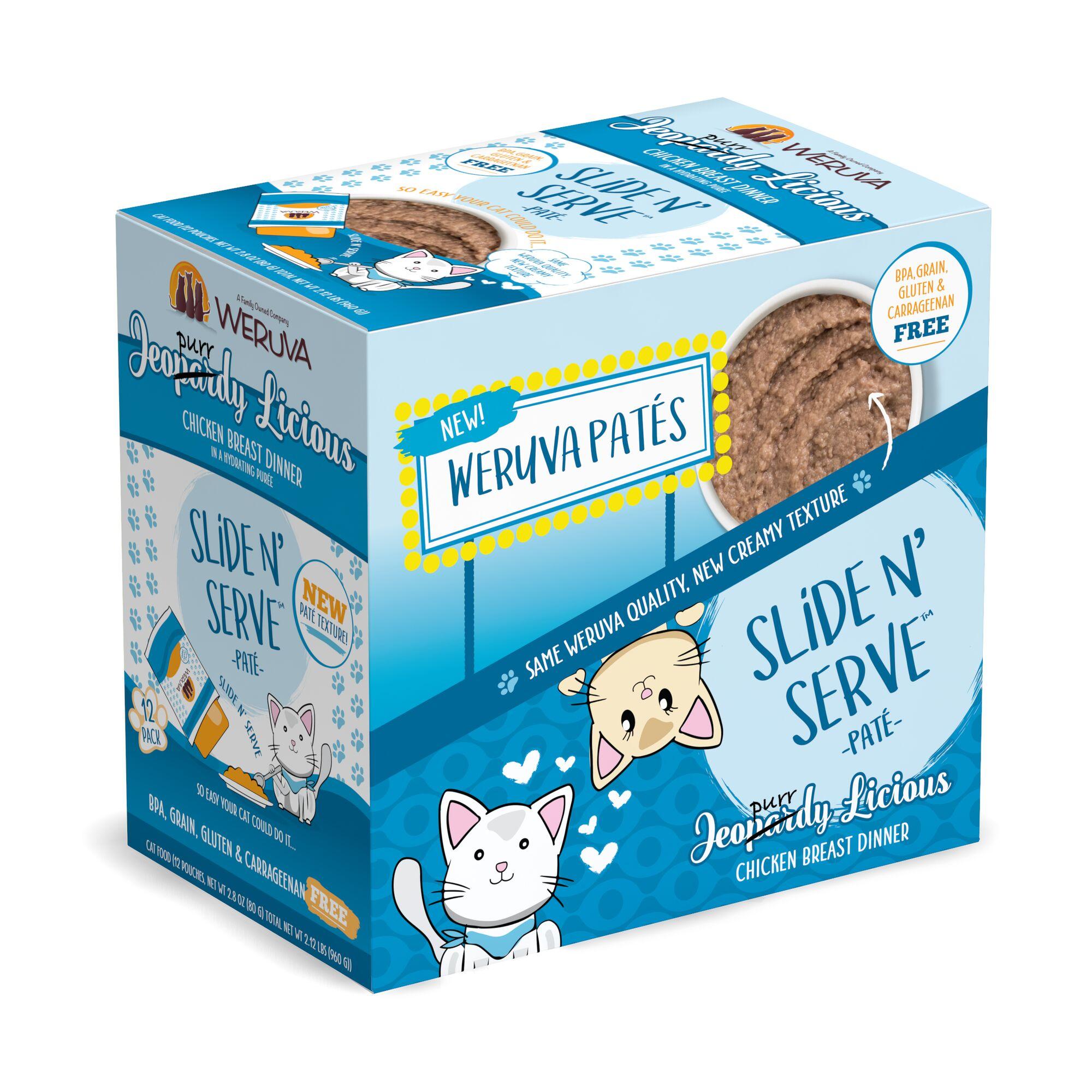 Weruva Cat Pate Jeopurrdy Licious Chicken Breast Dinner in a Hydrating Puree Wet Cat Food Pouch, 2.8-oz