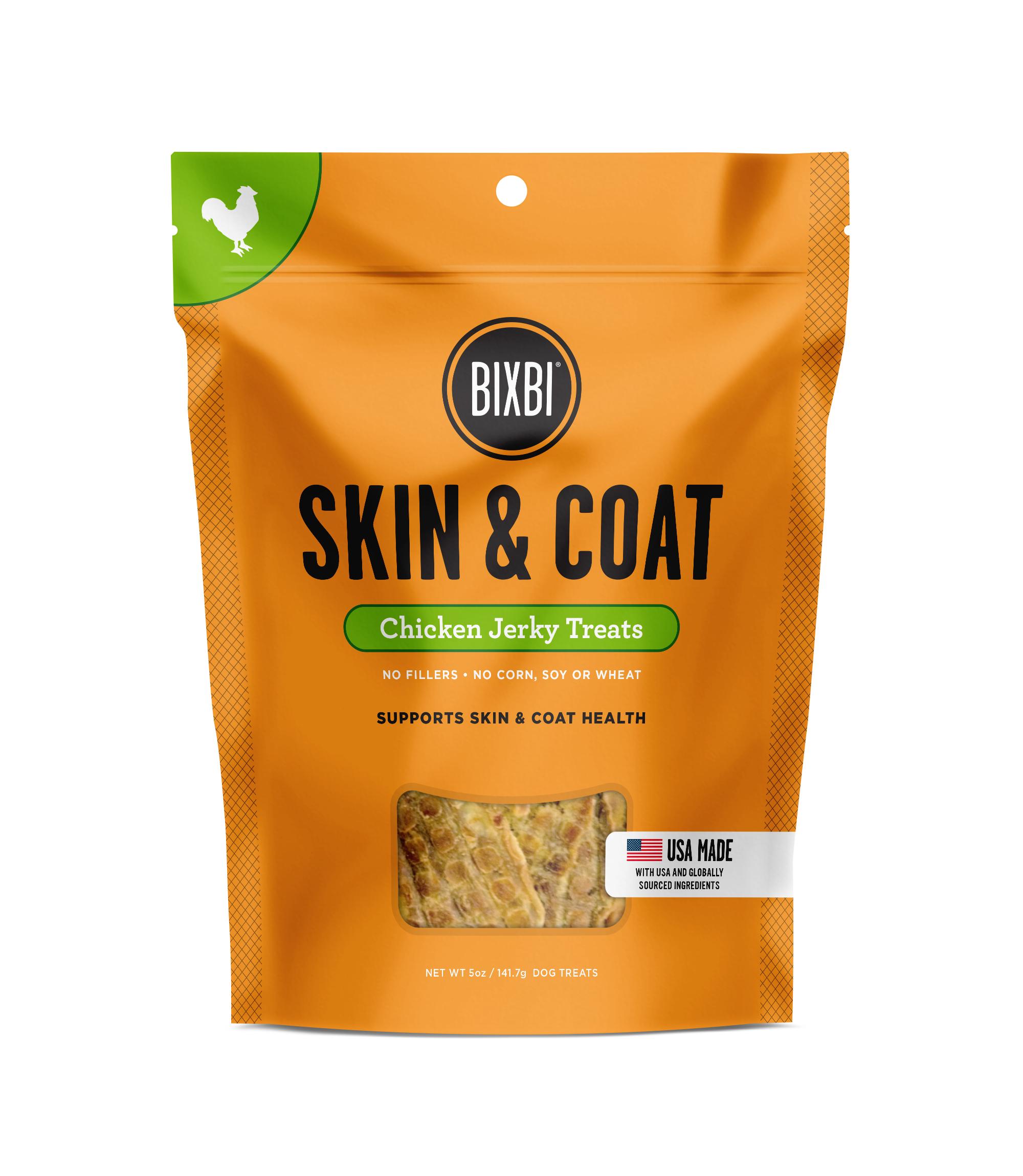 BIXBI Skin & Coat Chicken Jerky Dog Treats, 5-oz