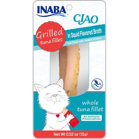 INABA Grilled Tuna Fillet in Squid Broth Grain-Free Cat Treat, .52-oz (**)