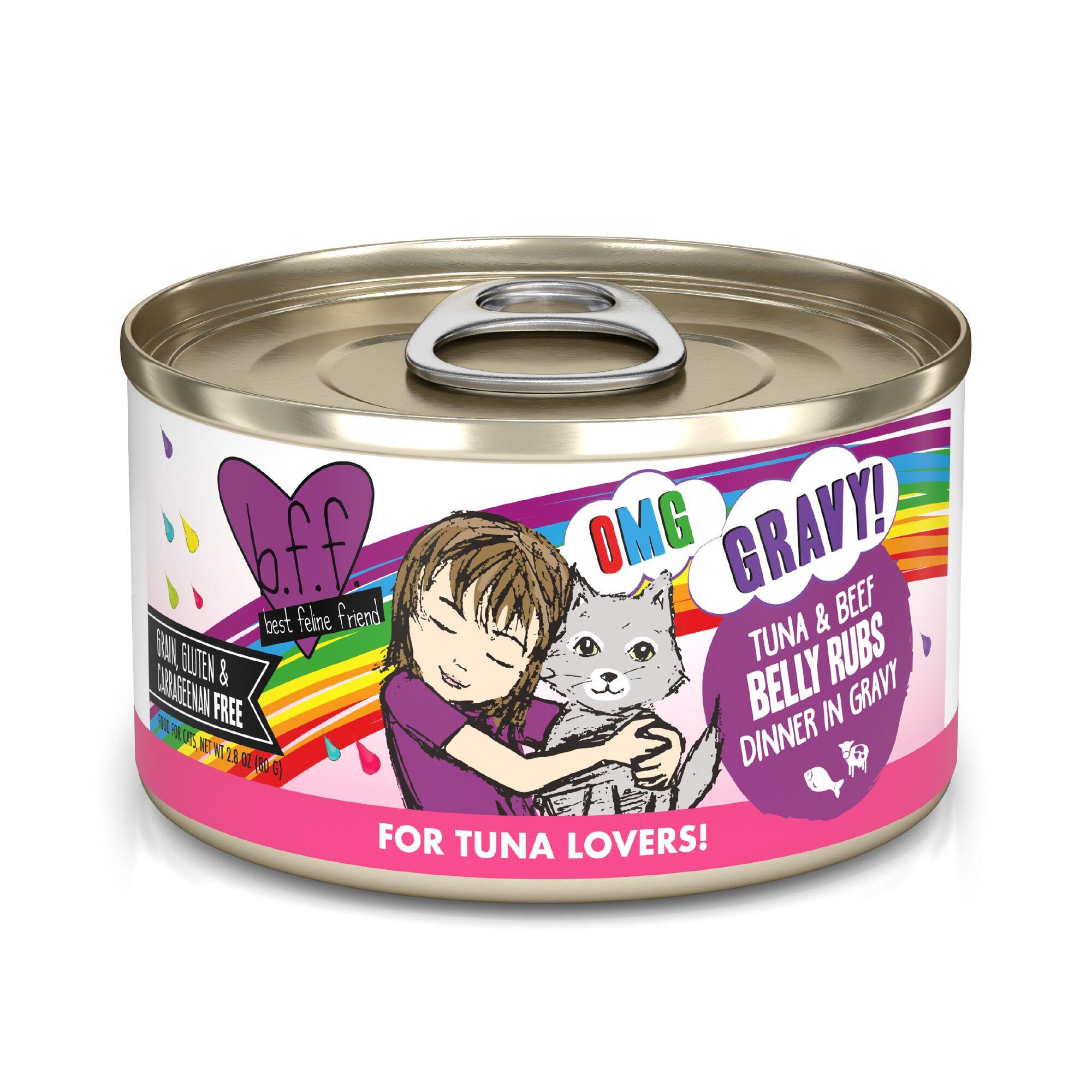 BFF OMG GRAVY Tuna & Beef Belly Rubs Dinner in Gravy Wet Cat Food Can