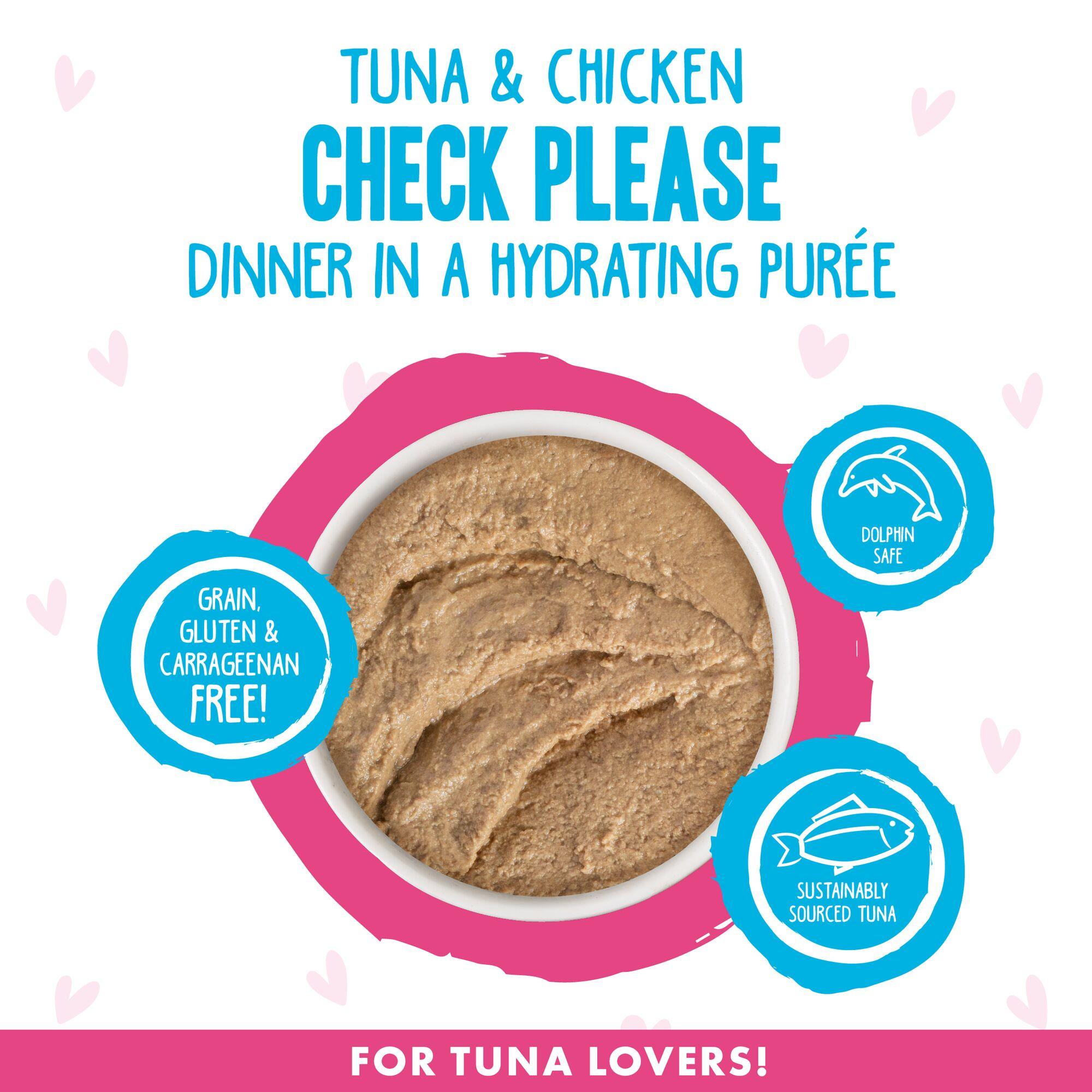 BFF PLAY PATE Tuna & Chicken Check Please! Dinner in a Hydrating Puree Wet Cat Food Can, 2.8-oz