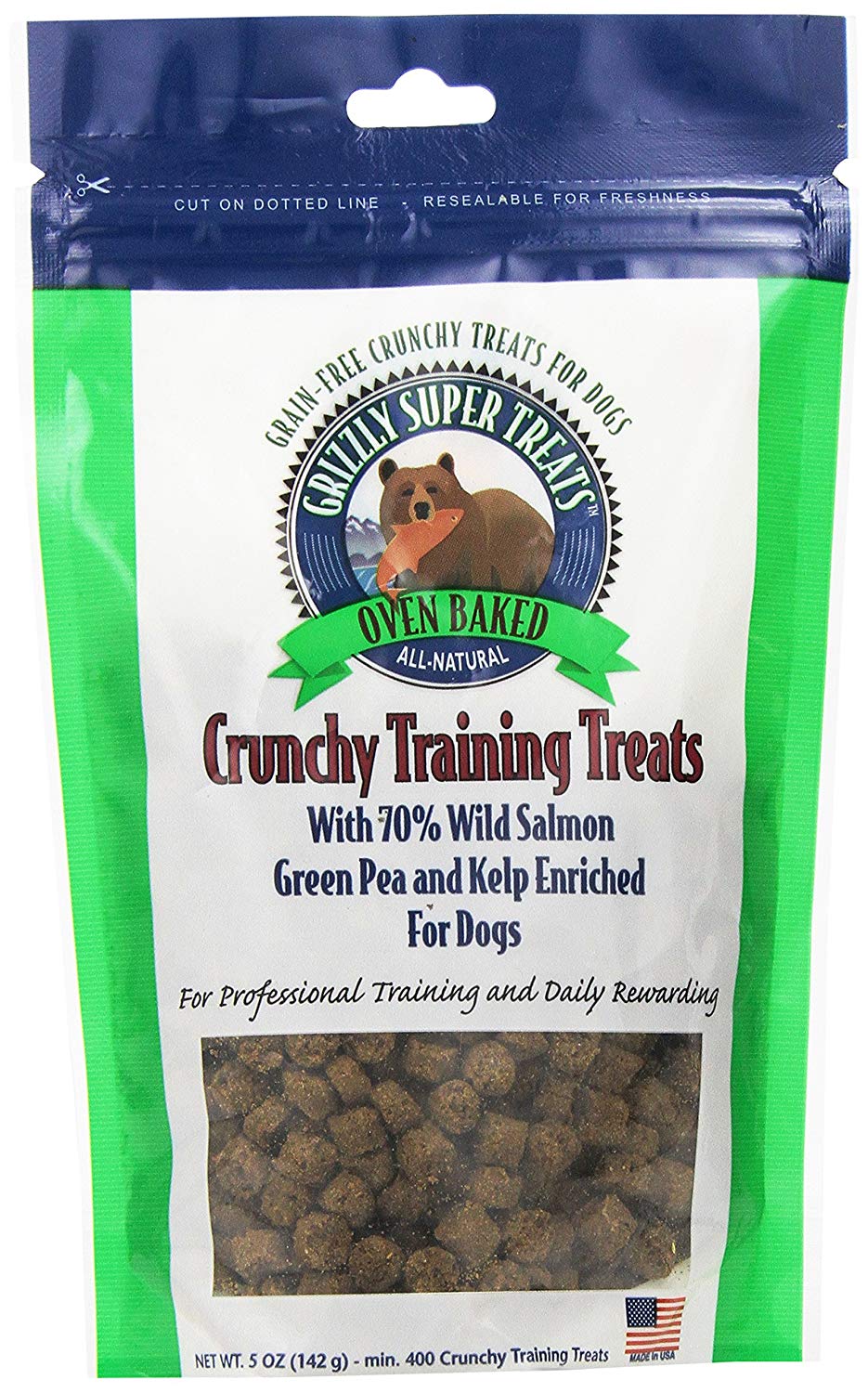 Grizzly Crunchy Training Treats Wild Salmon, Green Pea & Kelp Dog Treats, 5-oz