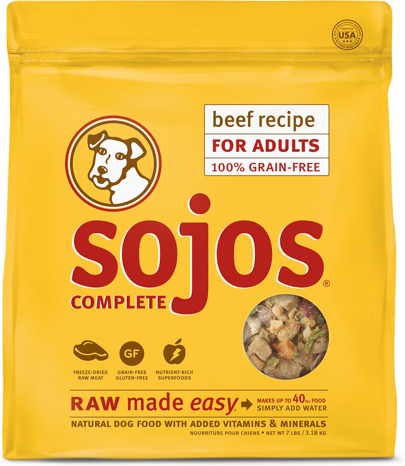 Sojos Complete Beef Recipe Adult Grain-Free Freeze-Dried Raw Dog Food, 8-lb