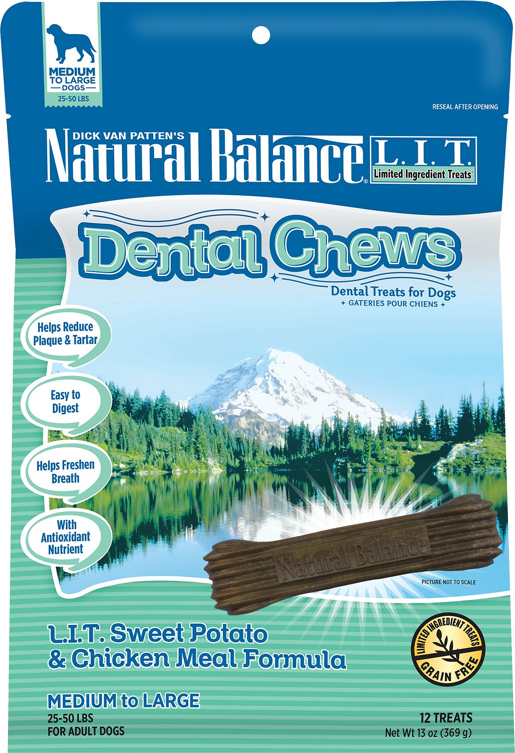 Natural Balance L.I.T. Dental Chews Sweet Potato & Chicken Meal Formula Dog Treats, 13-oz, 22-count (**)