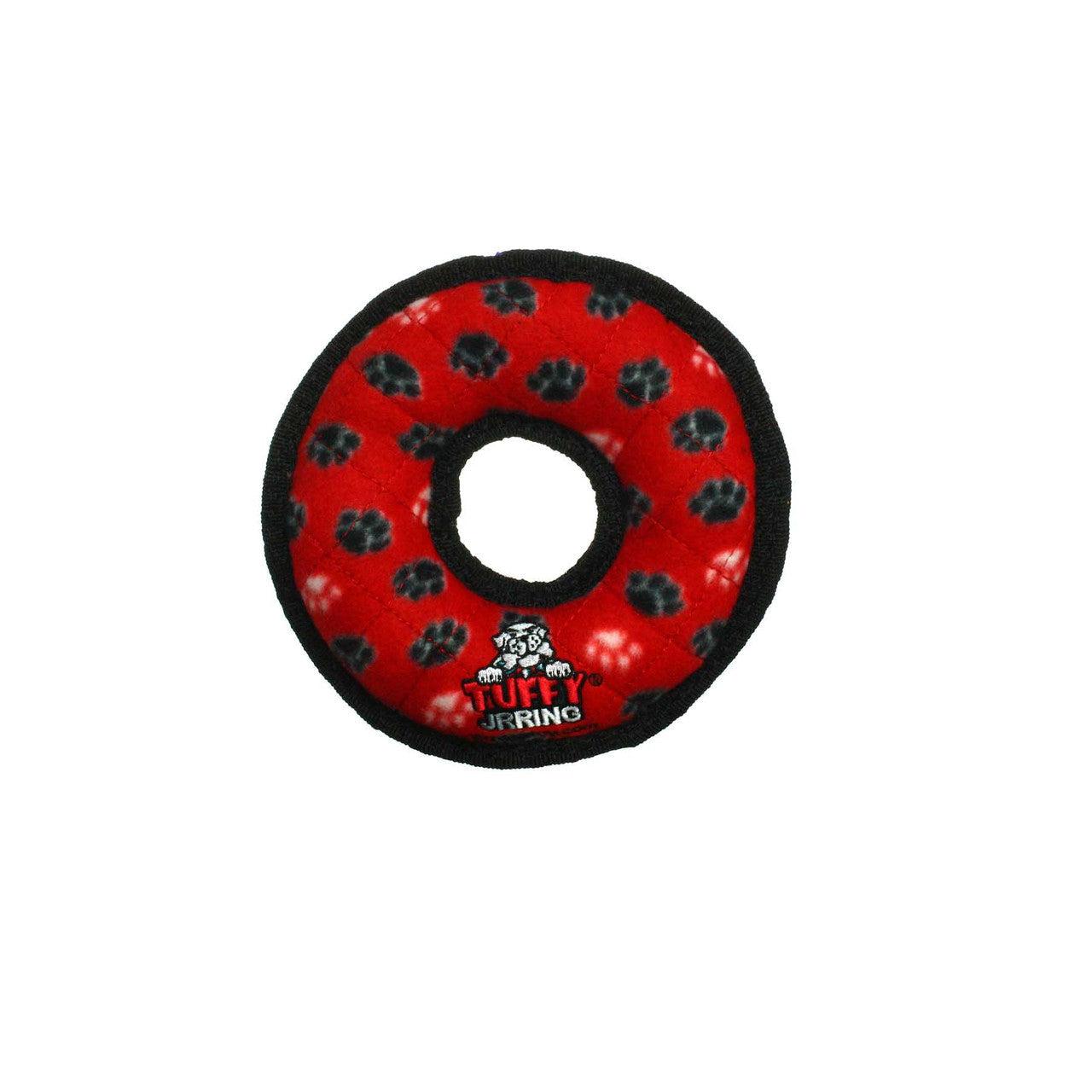 Tuffy Junior Ring Dog Toy, Red Paws