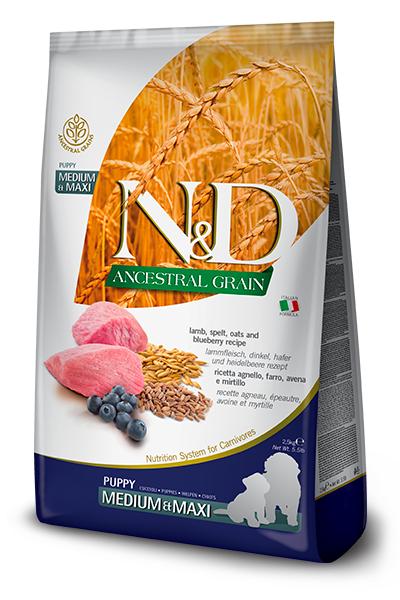 Farmina N&D Ancestral Grain Lamb & Blueberry Puppy Medium & Maxi Dog Dry Food, 26.4-lb