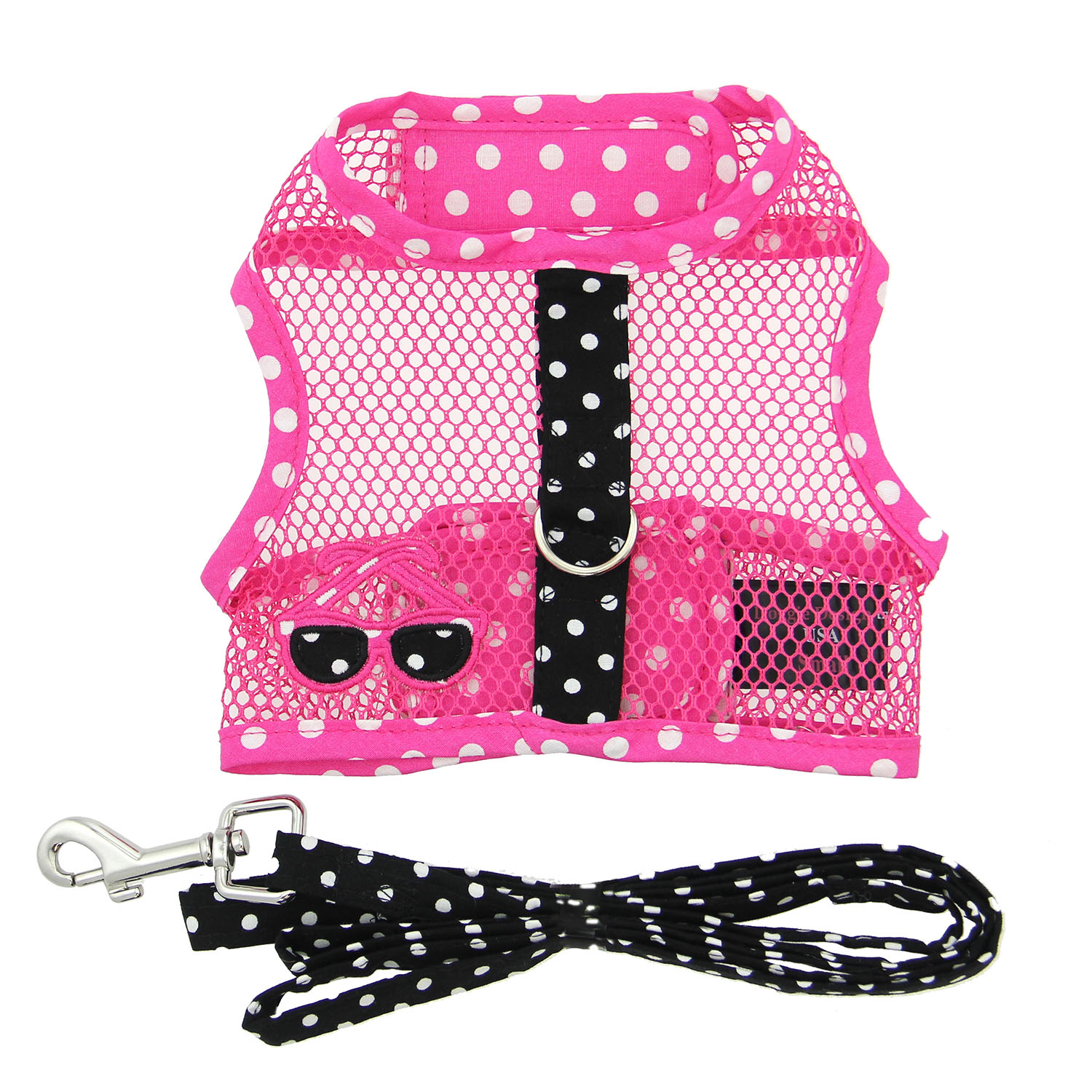 Doggie Design Cool Mesh Dog Harness with Matching Leash, Under the Sea Sunglasses, Medium