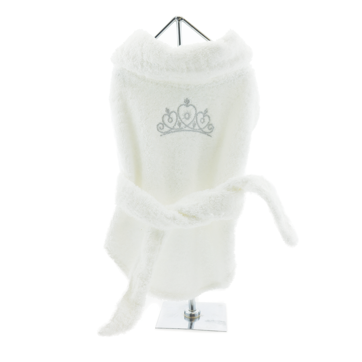 Doggie Design Cotton Dog Bathrobe, White with Silver Tiara
