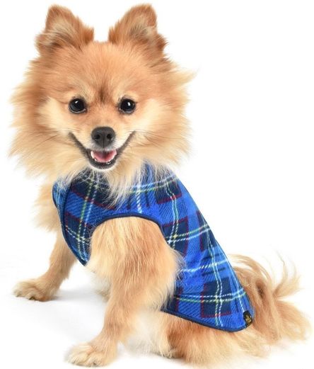 Goldpaw Stretch Fleece Dog Coat, Blue Plaid, 4