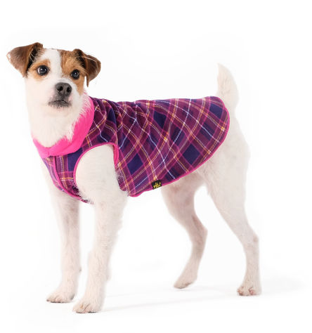 Goldpaw Duluth Double Fleece Dog Coat, Mulberry Plaid/Fuchsia, 8
