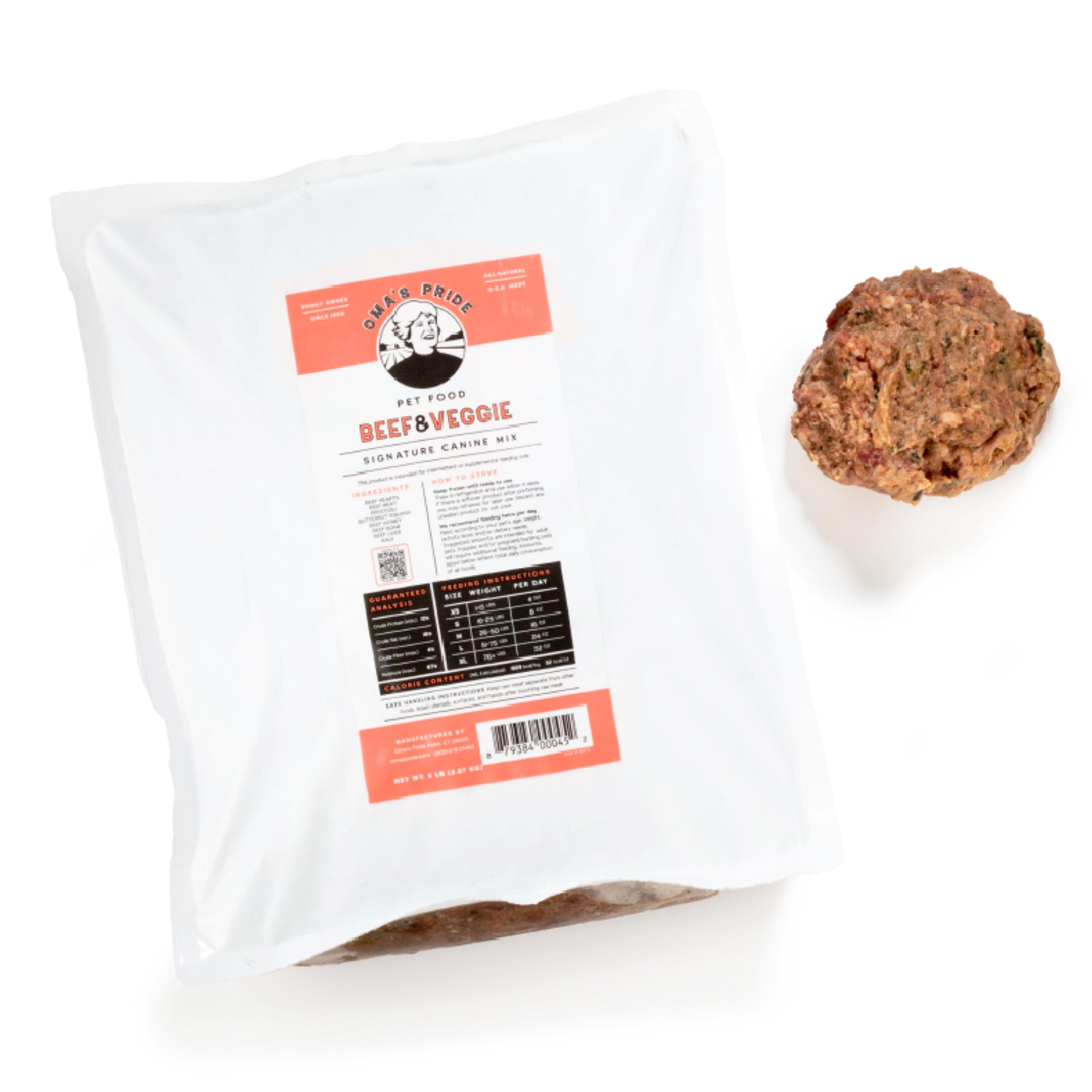 Oma's Pride Signature Canine Mix Beef & Veggies Frozen Dog Food, 5-lb