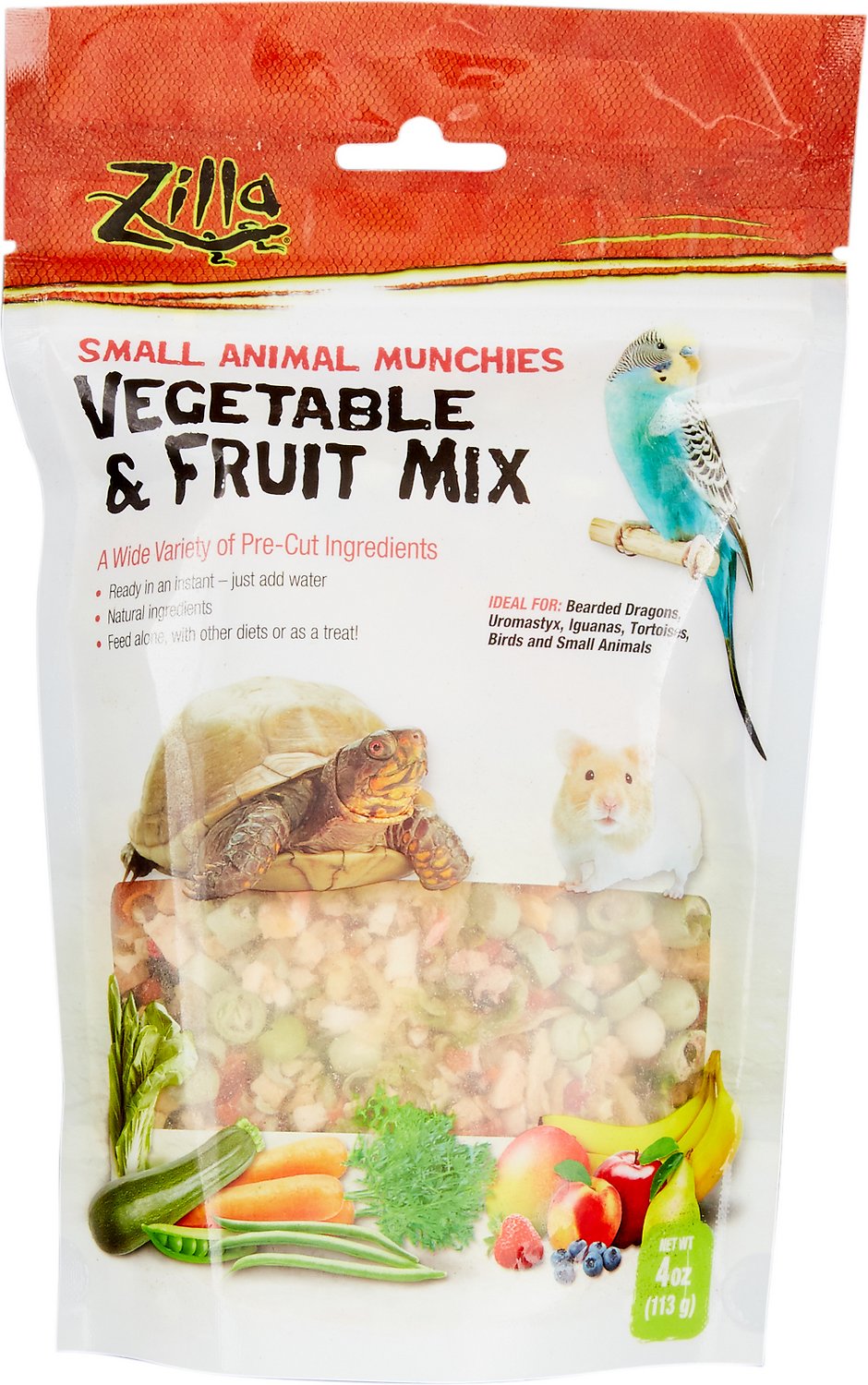 Zilla Small Animal Munchies Vegetable & Fruit Mix Lizard Food, 4-oz