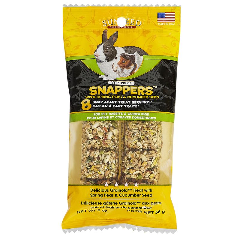 Sunseed Vita Prima Snappers with Spring Peas & Cucumber Seeds, Rabbit and Guinea Pig Treats, 2-oz