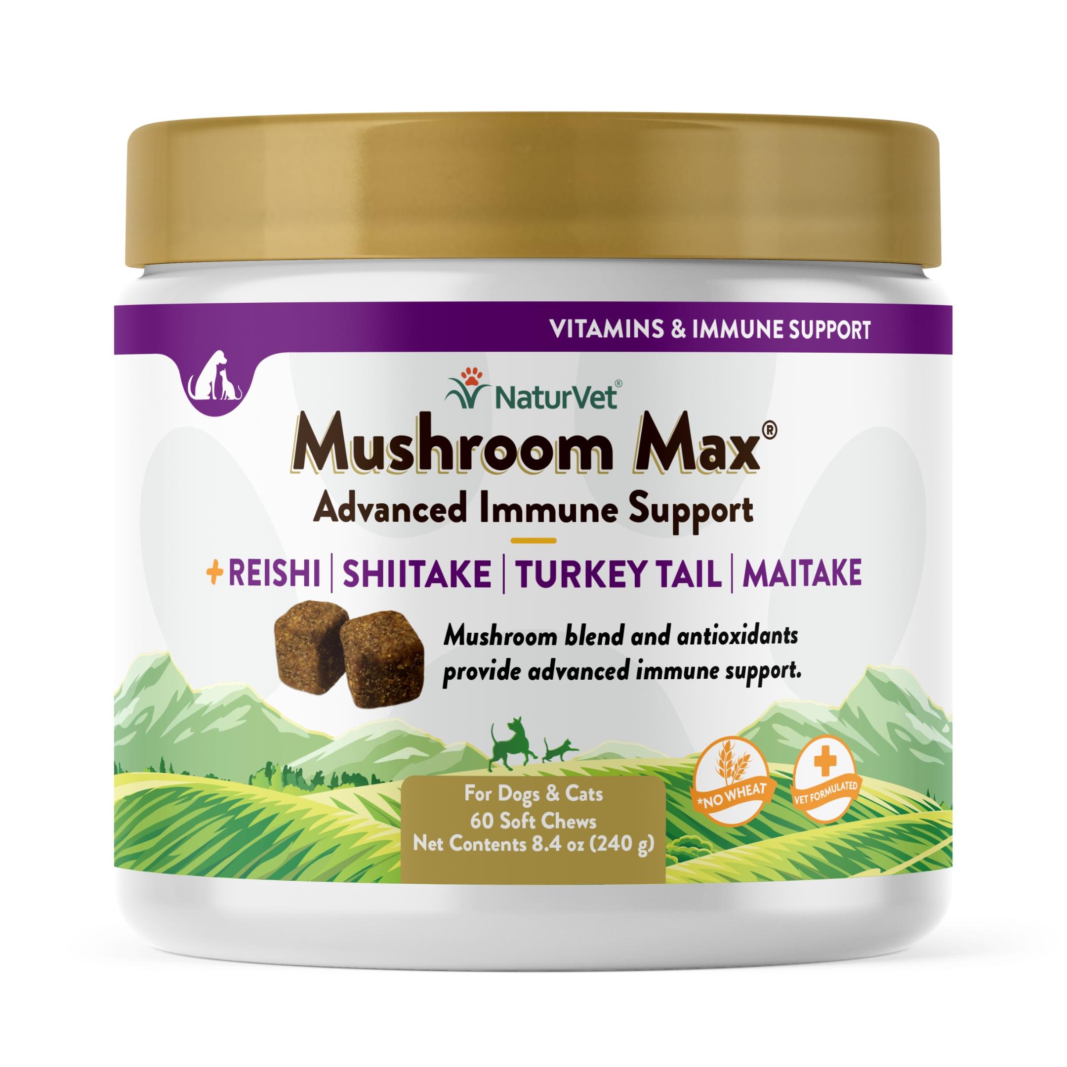 NaturVet Mushroom Max Advanced Immune System with Turkey Tail Soft Chews Dog & Cat Supplement