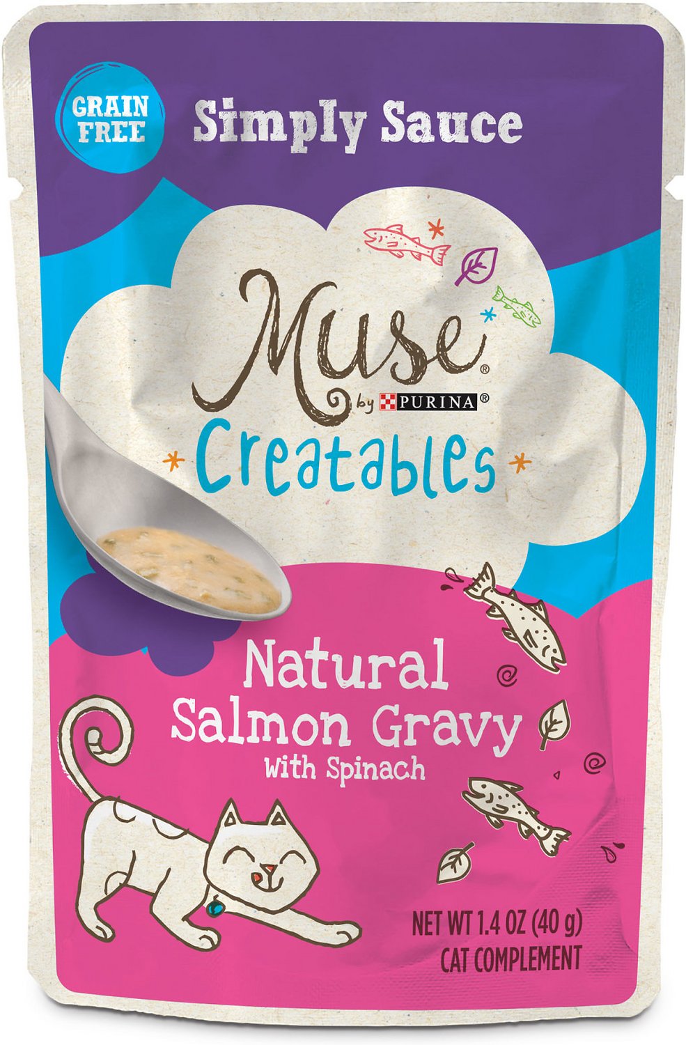 Purina Muse Creatables Simply Sauce Natural Salmon Gravy with Spinach Lickable Cat Treats