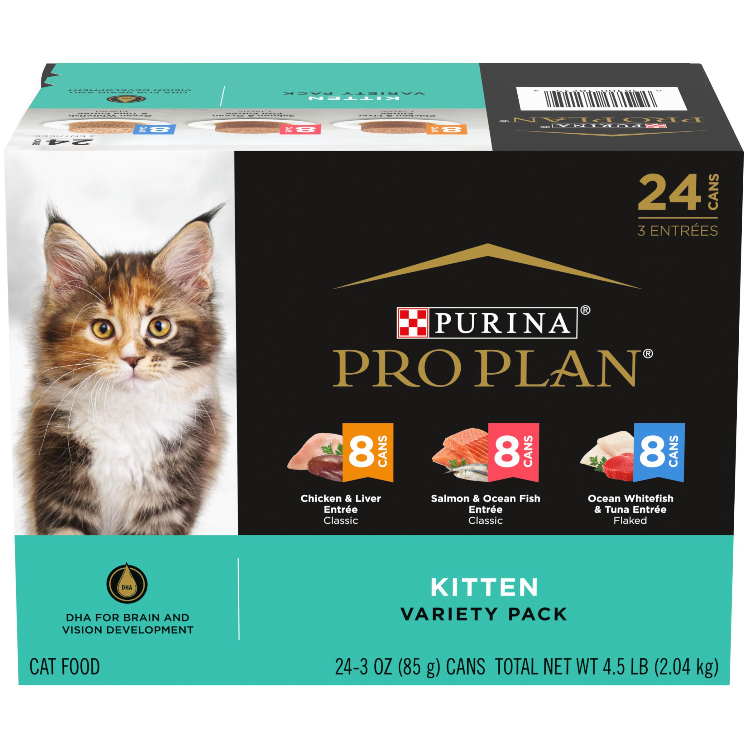 Purina Pro Plan Chicken, Salmon & Ocean Fish, Ocean Whitefish & Tuna Variety Pack Kitten Wet Cat Food Can, 3-oz, 24-pk