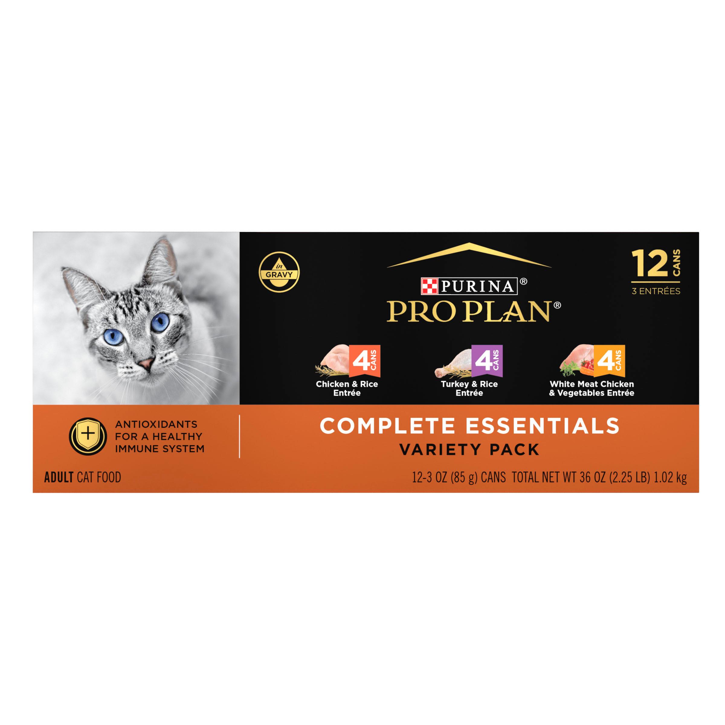 Purina Pro Plan Complete Essentials Chicken, Turkey & White Meat Chicken Variety Pack Wet Cat Food Can, 3-oz, 12-pk