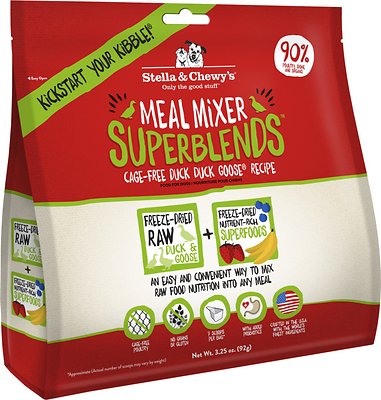 Stella & Chewy's SuperBlends Cage-Free Duck Duck Goose Recipe Meal Mixers Grain-Free Freeze-Dried Dog Food, 3.25-oz