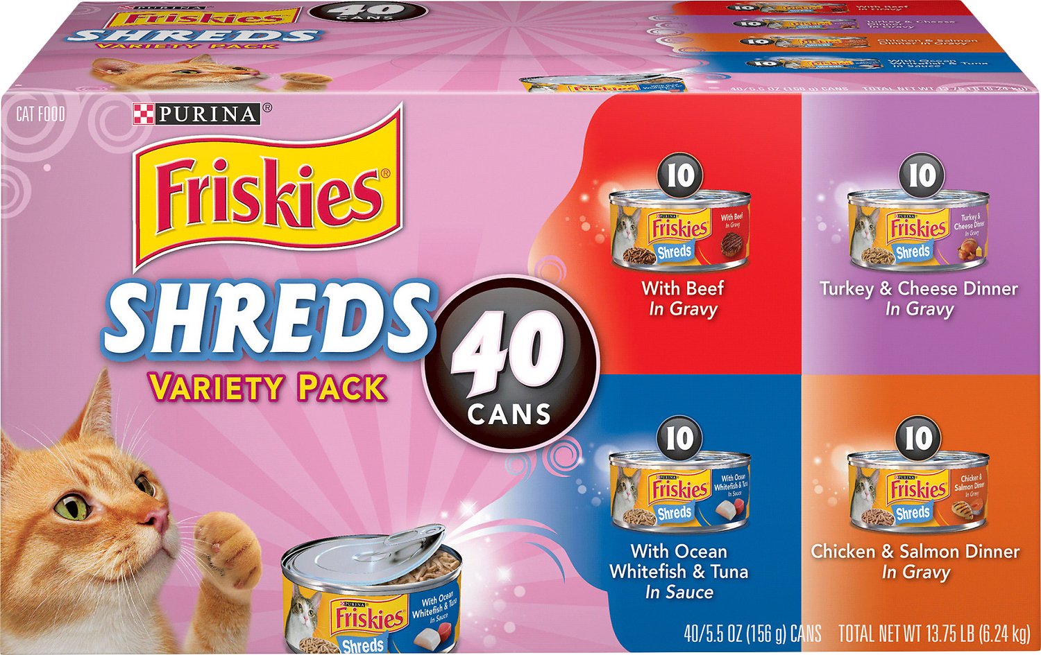 Friskies Shreds in Gravy Variety Pack Canned Cat Food, 5.5-oz, 40-pack