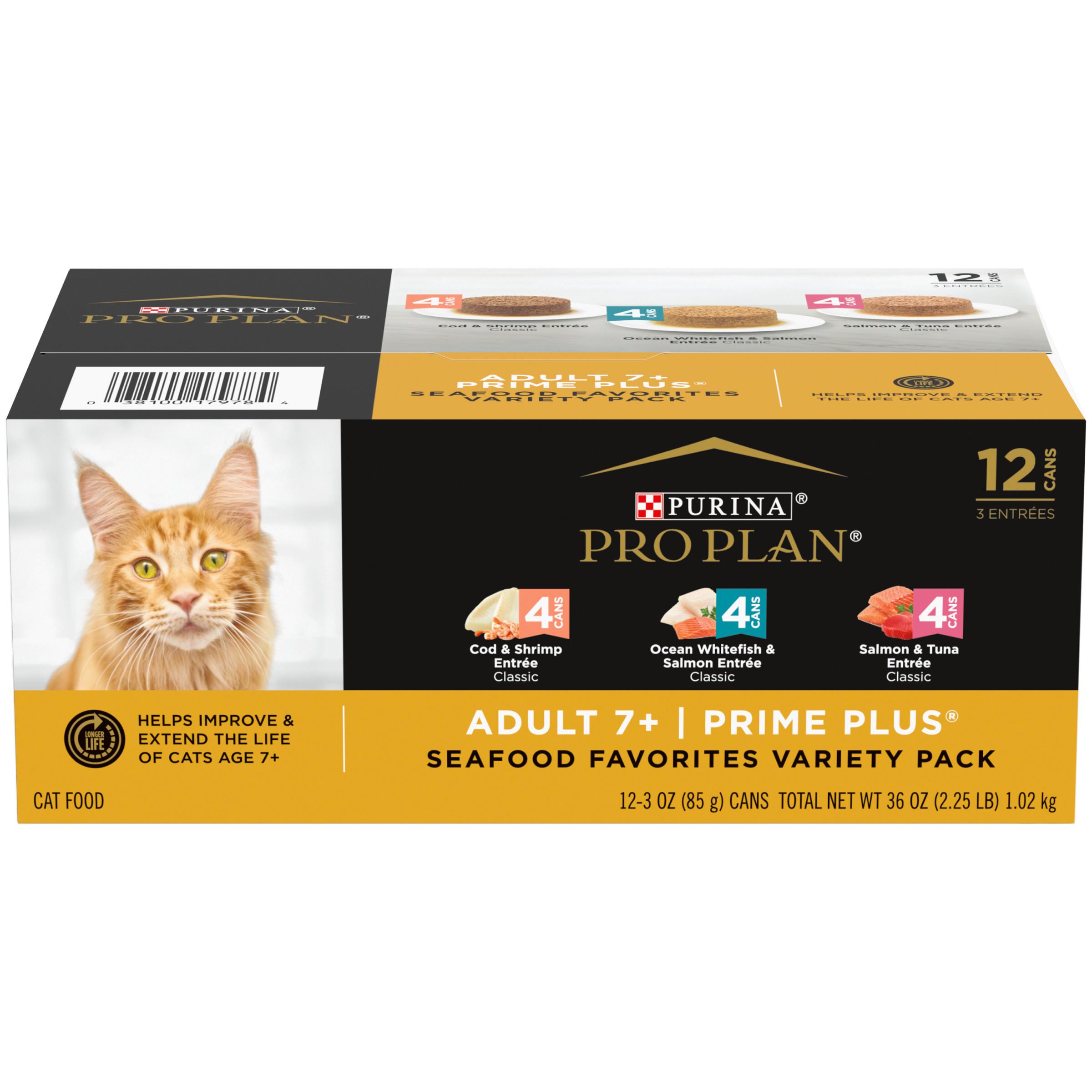 Purina Pro Plan Prime Plus Seafood Favorites Variety Pack Adult 7+ Wet Cat Food Can, 3-oz, 12-pk (Size: 3-oz, 12-pk)