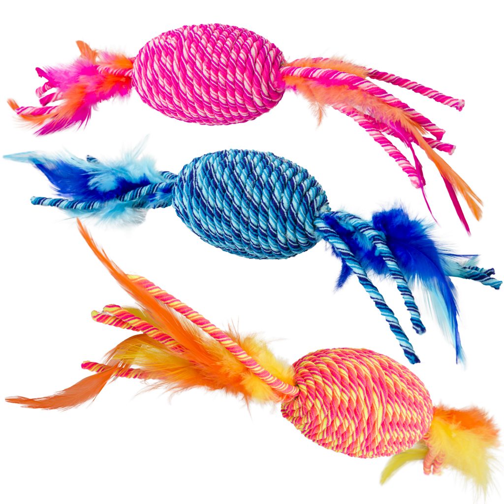 Ethical Pet Spot Elasteeez Roller with Feathers Cat Toy, Assorted Colors, 8-in (Size: 8-in)