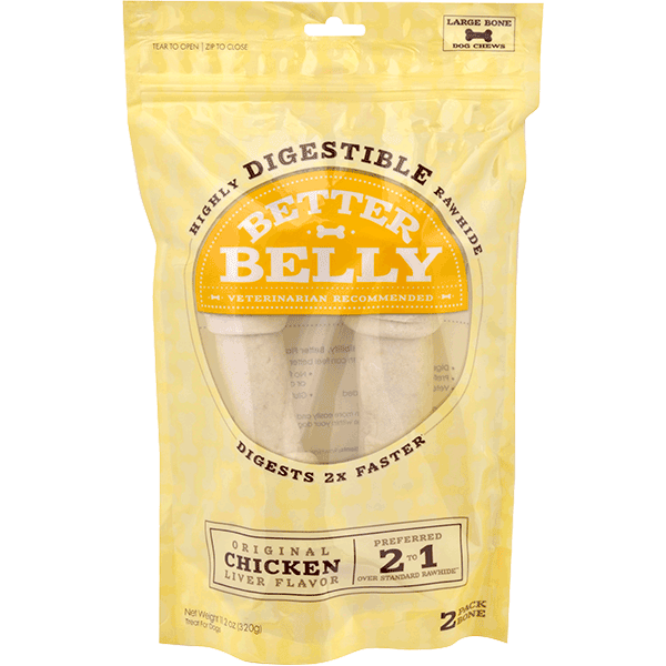 Better Belly Knotted Bones, Chicken Liver Flavor Rawhide Dog Treats, Large
