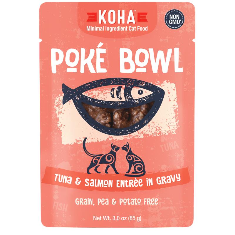 KOHA Poke Bowl Tuna & Salmon Entree in Gravy Wet Cat Food Pouch, 3-oz, case of 12 (**)