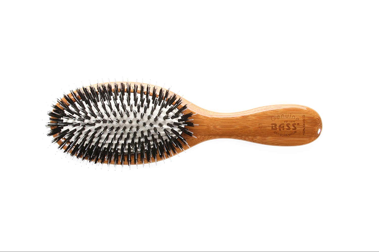 Bass Brushes Shine & Condition with Natural Bristle + Nylon Pin & Bamboo Handle Oval Pet Brush, Dark/Stripped, Medium (Size: Medium)