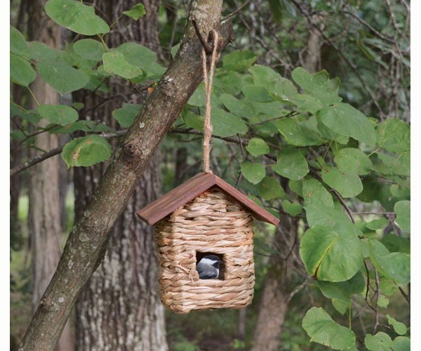 Songbird Essentials Hanging Grass Roosting Pocket with Roof Bird House