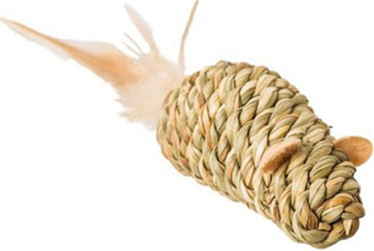 Ethical Pet Spot Seagrass Mouse with Feathers Cat Toy, 3,5-in