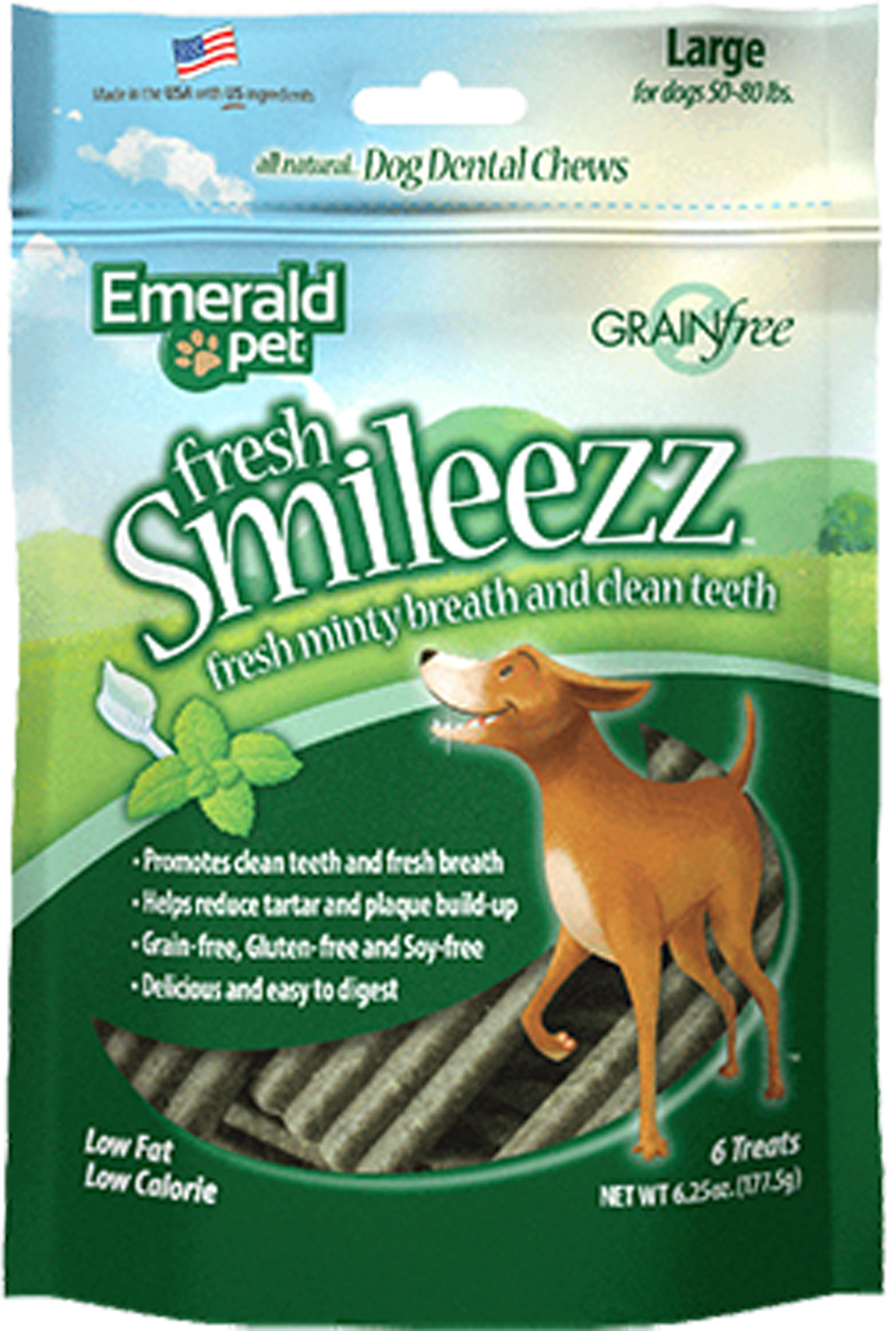 Emerald Pet Fresh Smileezz Grain-Free Large Dental Dog Treats, 6.25-oz
