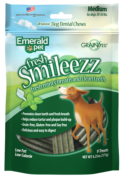 Emerald Pet Fresh Smileezz Grain-Free Medium Dental Dog Treats, 6.25-oz