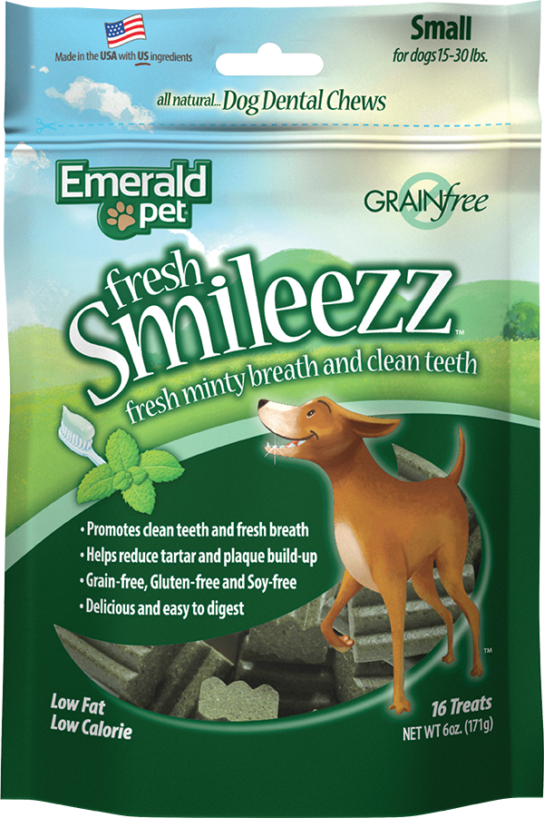 Emerald Pet Fresh Smileezz Grain-Free Small Dental Dog Treats, 6-oz