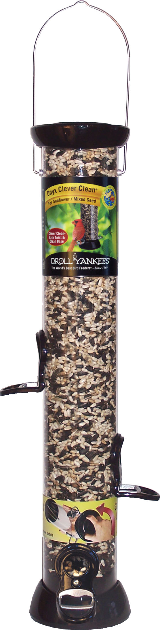 Droll Yankees Onyx Clever Clean Sunflower Bird Feeder, Black, 18-in