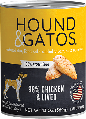 Hound & Gatos Chicken & Chicken Liver Formula Grain-Free Canned Dog Food, 13-oz can, case of 12 (**)