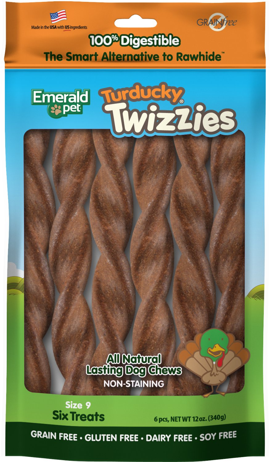 Emerald Pet Twizzies Turducky Grain-Free Dog Treats, 6-count, 9-in
