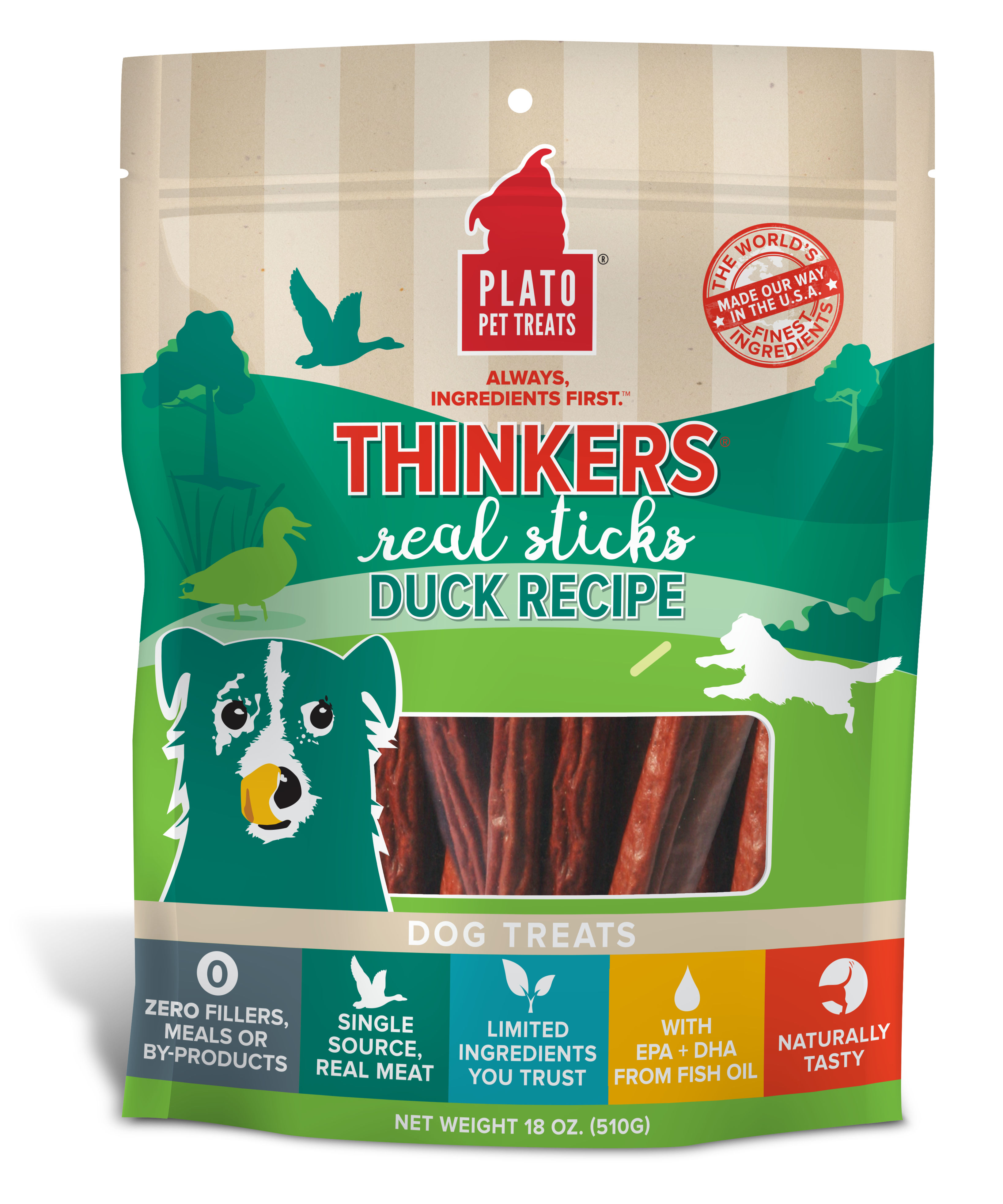 Plato Thinkers Duck Recipe Dog Treats, 18-oz Size: 18-oz