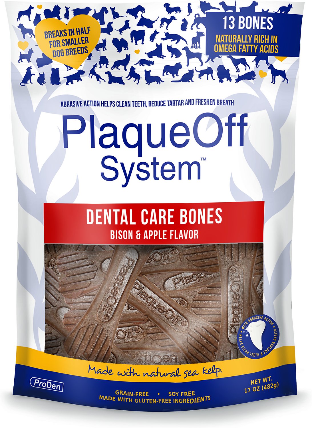ProDen PlaqueOff System Dental Care Bones Bison & Apple Dental Dog Treats, 17-oz (Size: 17-oz)