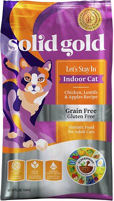 Solid Gold Let's Stay In Indoor Chicken, Lentil & Apple Recipe Adult Grain-Free Dry Cat Food, 12-lb