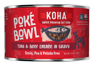 KOHA Poke Bowl Tuna & Beef Entree in Gravy Wet Cat Food Pouch, 5.5-oz, case of 24 (**)