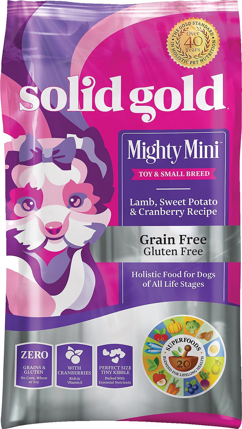 Solid Gold Mighty Mini Lamb, Sweet Potato & Cranberry Toy & Small Breed Recipe Grain-Free Dry Dog Food