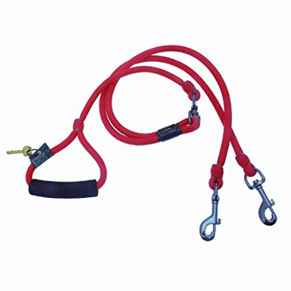 Timberwolf Alpine Adjustable 2-Dog Lead, Red, 7/16-in, 48-in (**)