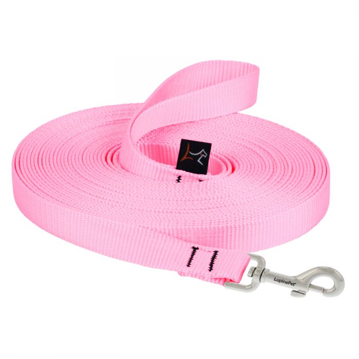 Lupine Pet Basic Solids Training Dog Leash, Pink, 3/4-in x 30-ft