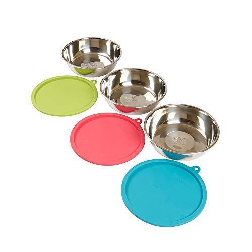 Messy Mutts Stainless Bowls with Silicone Lids for Dogs, 6-piece