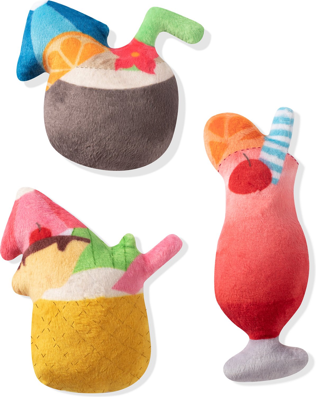 Pet Shop by Fringe Studio Tropical Ruff Punch Tropical Drinks Mini Dog Toy, 3-count