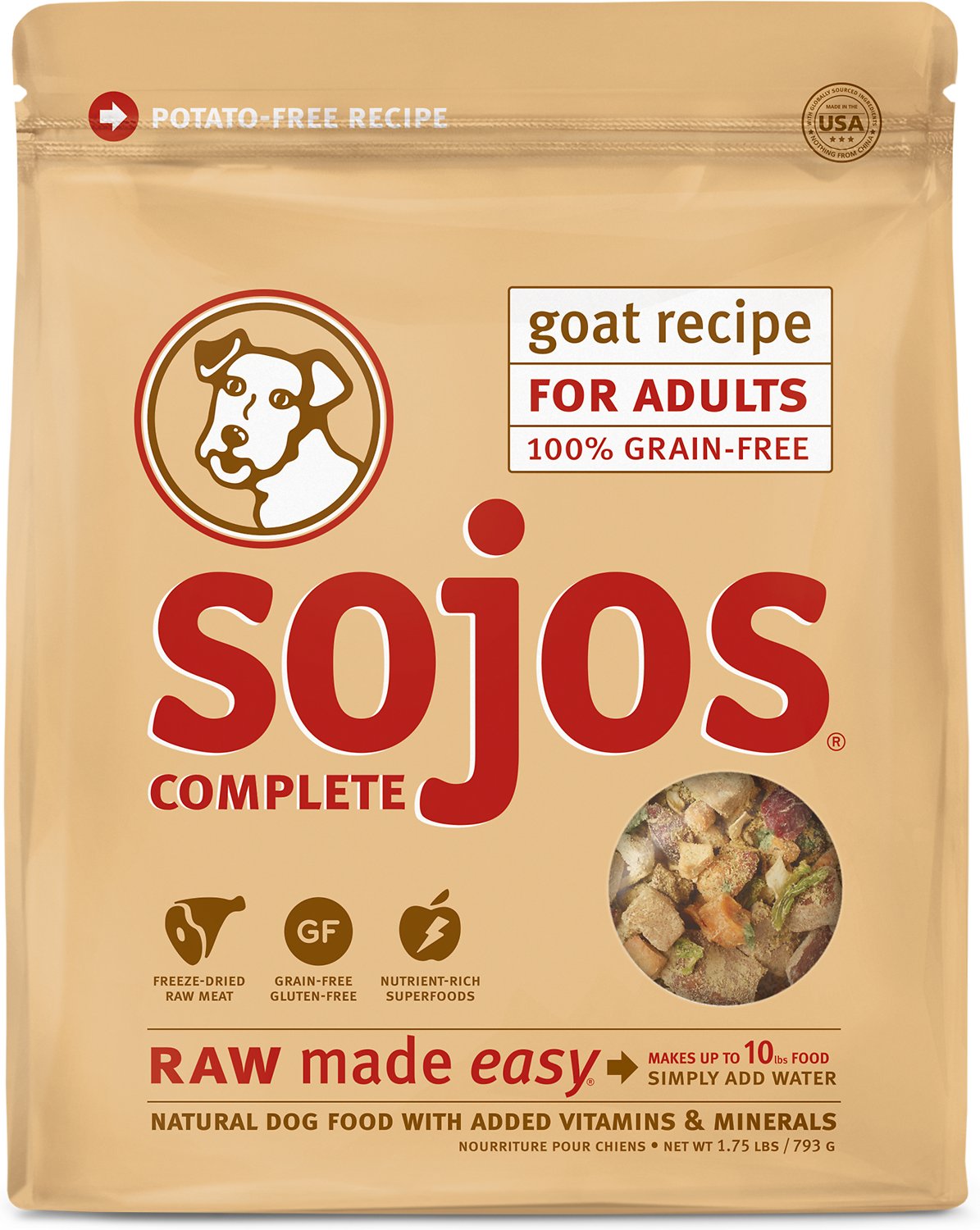 Sojos Complete Goat Recipe Adult Grain-Free Freeze-Dried Raw Dog Food