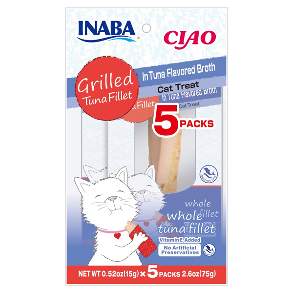 INABA Grilled Tuna Fillet in Tuna Broth Grain-Free Cat Treat, 0.52-oz, 5-pk (**)